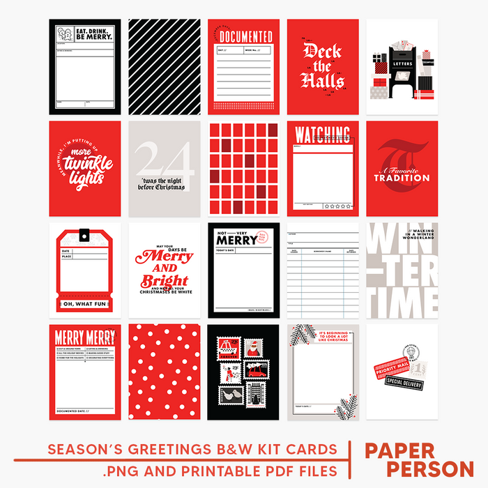 Holiday: Season's Greetings Black & White Kit Cards Digital Files
