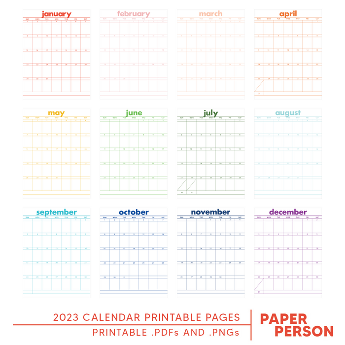 2023 Calendar Printable Papers (color version)